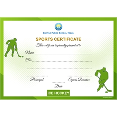 School Sports Award Certificate Ice Hockey A4 Size | Use on Laser Printer